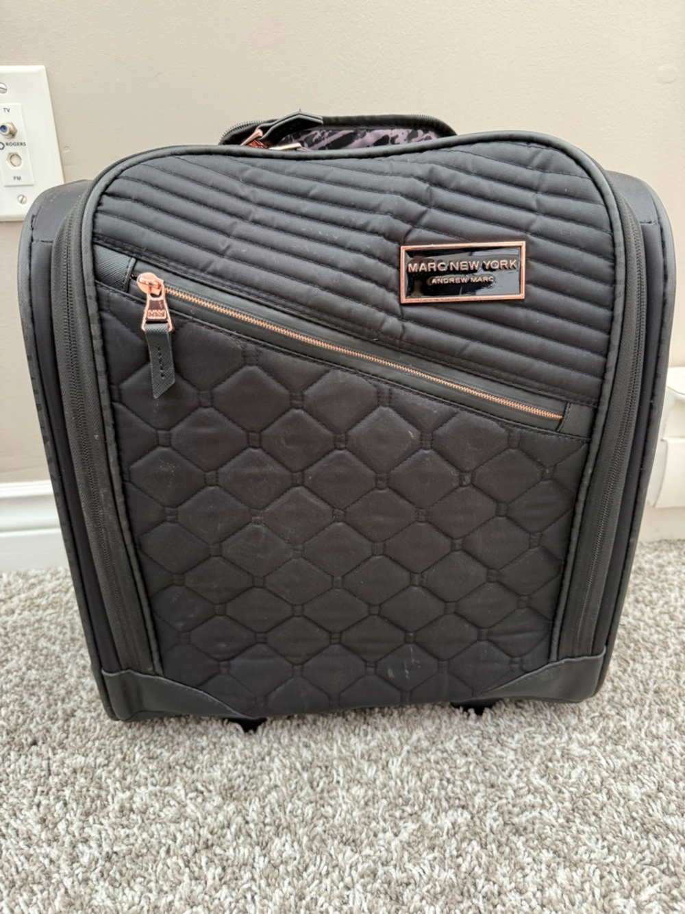 Marc New York Black Quilted Travel Carry-On with Rose Gold Accents